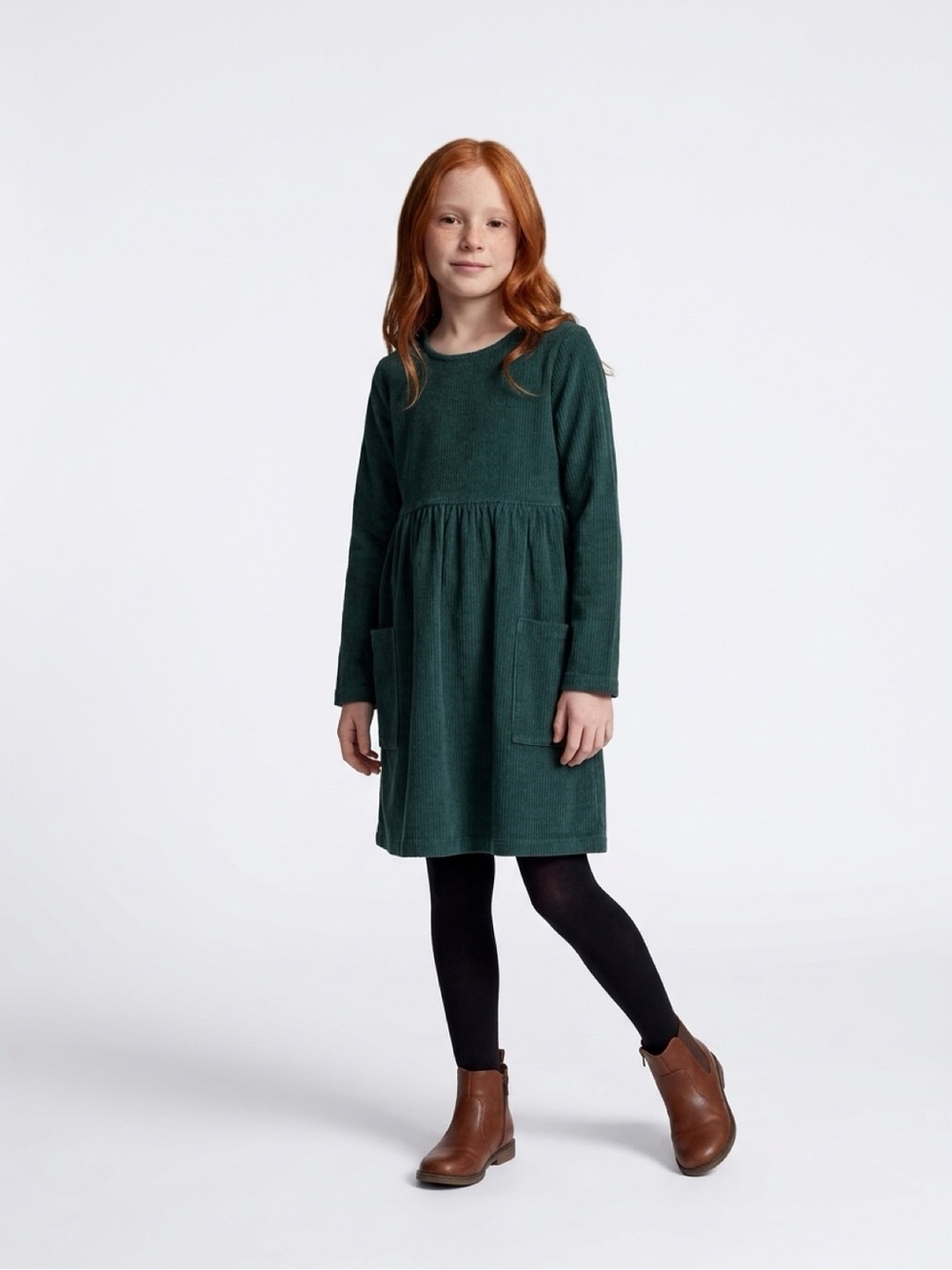 Hanna Andersson Teal Green Corduroy Long Sleeve Pocket Dress Sz 8 / 130
